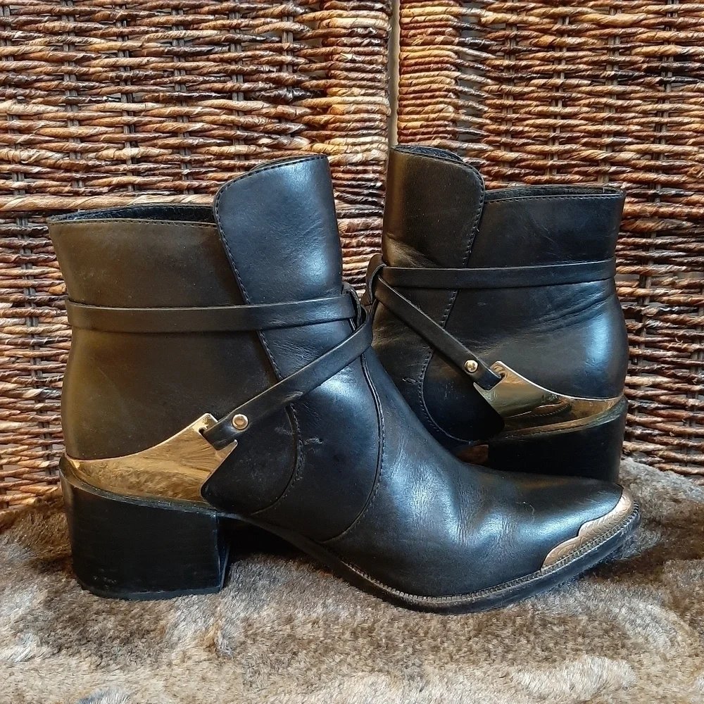 Rachel Zoe Prestyn Leather Western Ankle Boots Booties Women's 6 Black Rodeo